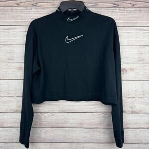 Nike Rhinestone Black Mock Neck Long Sleeve Crop Top